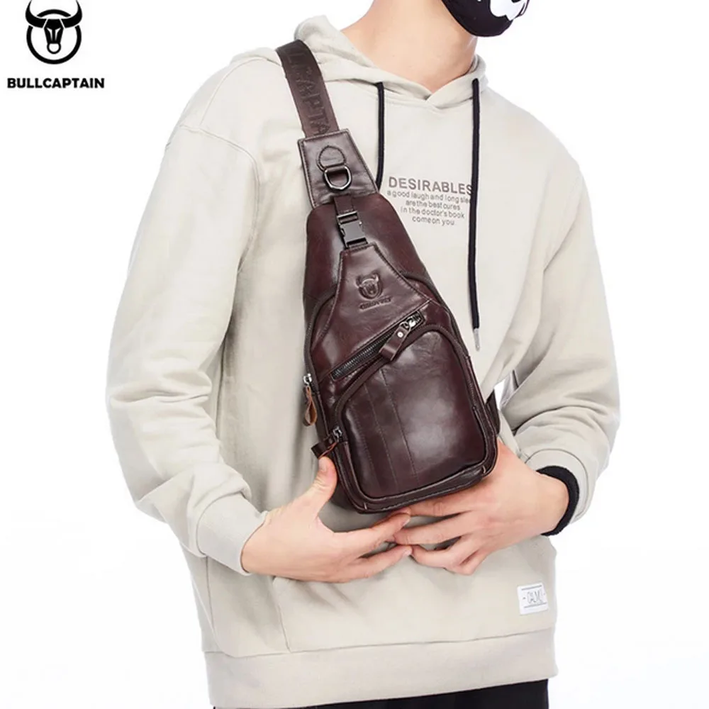 Bolsos cruzados de cuero para hombres, mochila informal para el pecho, bolso de hombro, mochilas de senderismo de viaje