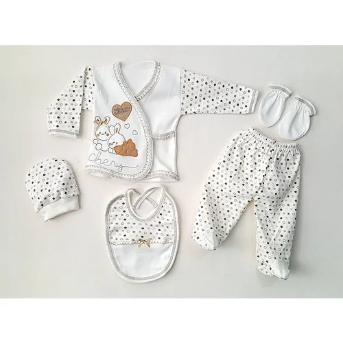 Webombinoo 100% Cotton-Antiallergic 5-Piece Hospital Outlet Newborn Baby Set