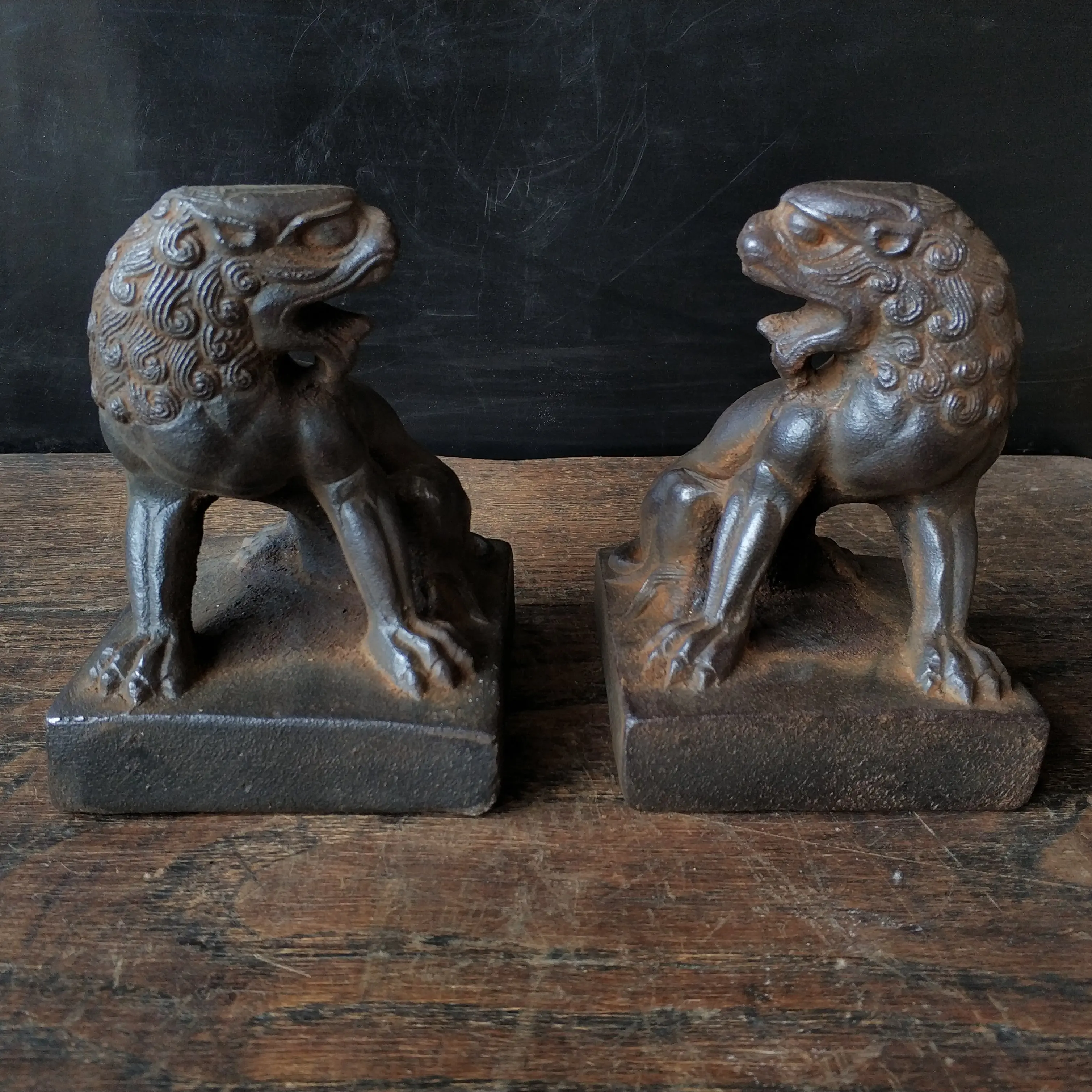 A pair of lions in iron town house to ward off evil spirits