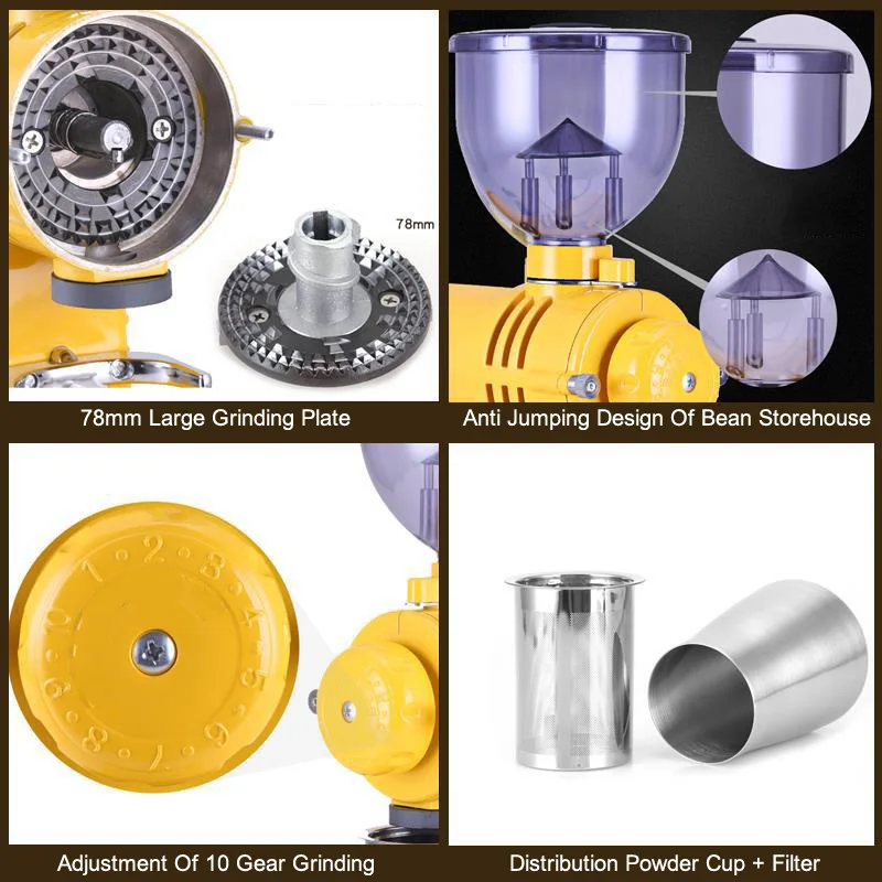 مطحنة بن كهربائية آلة حبوب البن الجسيمات التلقائي بالكامل انفصال 10 ملف قابل للتعديل قدرة عالية 220 فولت/110 فولت