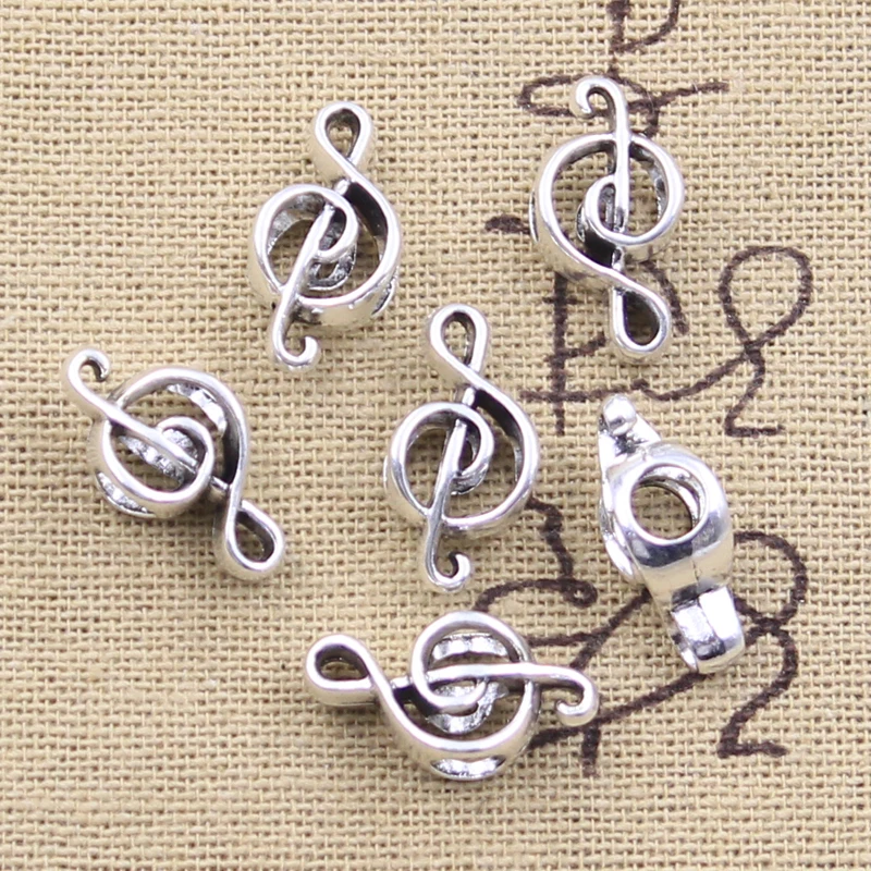 15pcs 18x8x7mm Musical Note 4.5mm Big Hole Bead Charm Fits Silver Color Charms For Bracelets DIY Making Fit