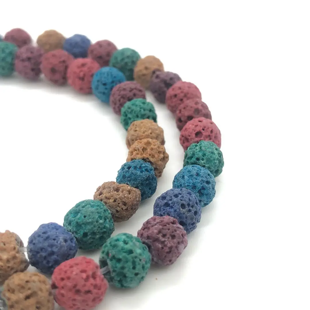 Fashion Colorful Volcanic Lava Stone Round Loose beads Natural Stone Rock Ball DIY For Jewelry Charm Bracelet 15\'