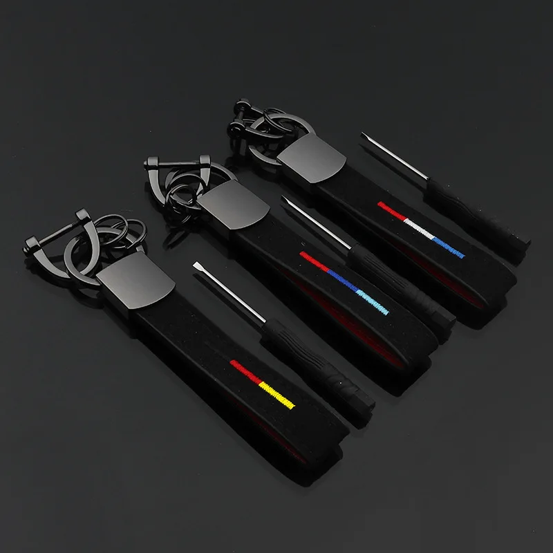 France Russia Germany Flag D Horseshoe Buckle Leather Keychain Tricolor Fleece Suede Auto Car Waist Key Chain Keyholder Trinket
