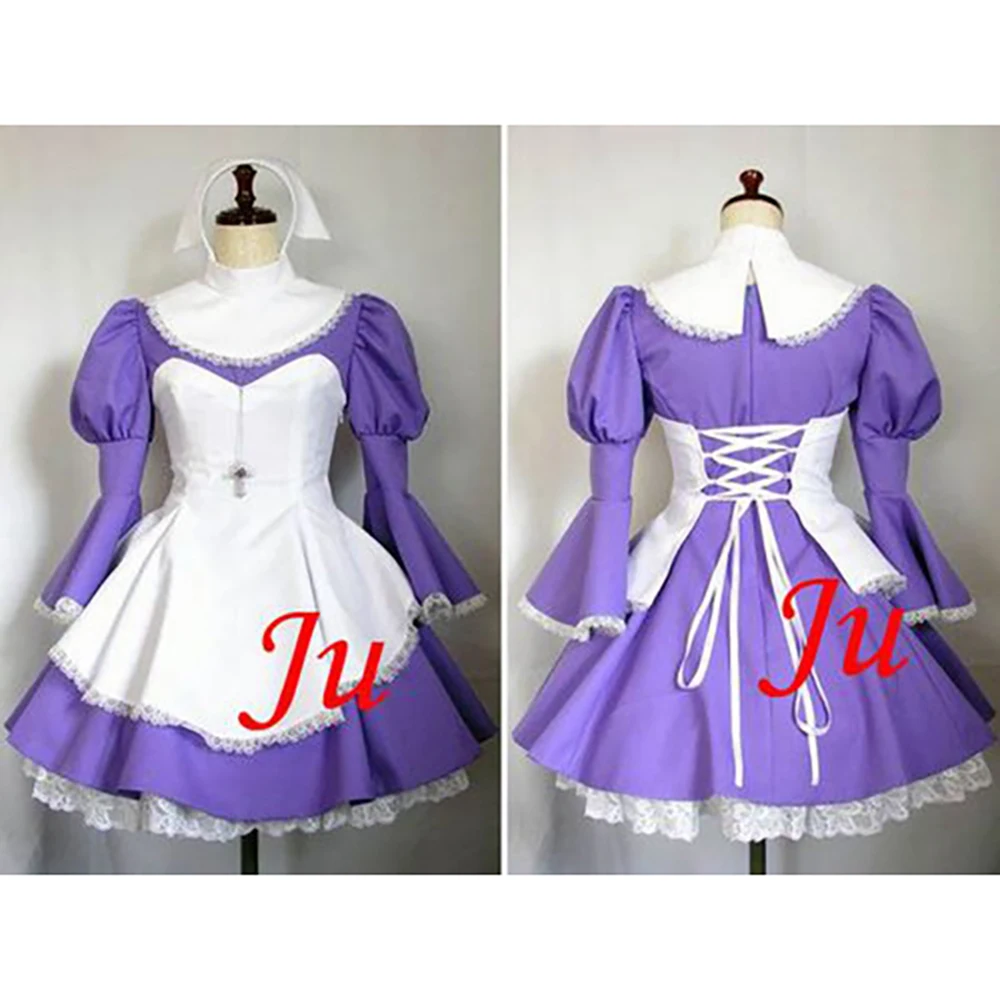 

fondcosplay adult sexy cross dressing sissy maid short Lilac Cotton Lockable Dress Uniform white apron CD/TV[CK678]