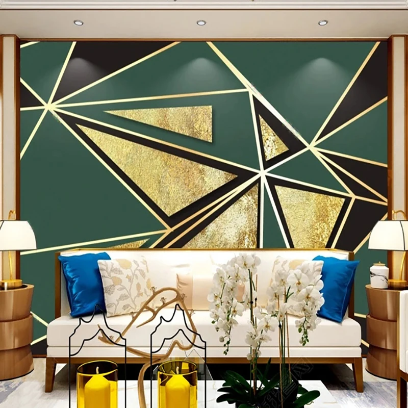 Custom Wallpaper Wall Cloth Modern Golden Geometric Abstract Triangle Silk Cloth Wall Painting Living Room Backdrop Wall Mural