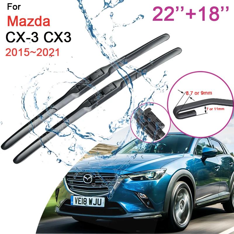 Front Windshield Wiper Blades for Mazda CX-3 CX3 2015 2016 2017 2018 2019 ~2021 Rubber Snow Scraping Frameless Car Accessories