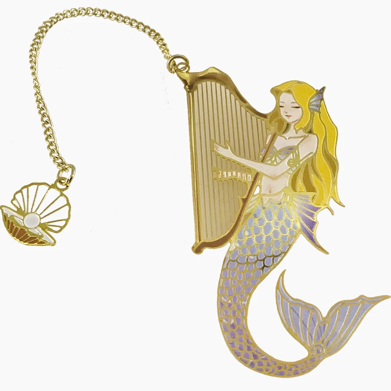 Arpa sirena latón marca de paginación Vintage hueco Metal marcapáginas regalos creativos arte Retro regalos escuela Oficina suministros