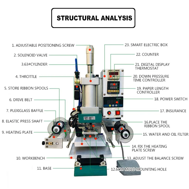 220v 110V  500w pneumatic hot stamping machine leather wood LOGO brand stamping machine hot stamping tools