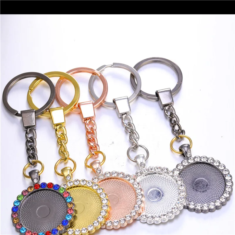 Base de cabujón de circón para llavero, ajuste de Base de cristal de 25mm para llavero de Metal, artesanía, accesorios para fabricación de joyas DIY, 2 unids/lote