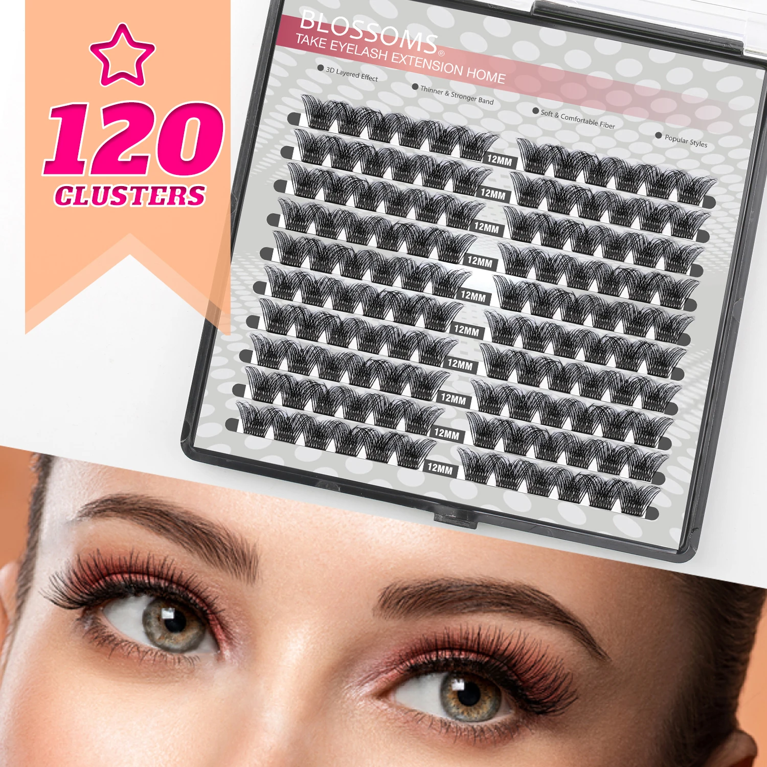 ETVITE Cluster Lashes 120 PCS C/D Curl Individual Lashes Segmented Lashes Clusters DIY Eyelash Extension 3D False Eyelashes