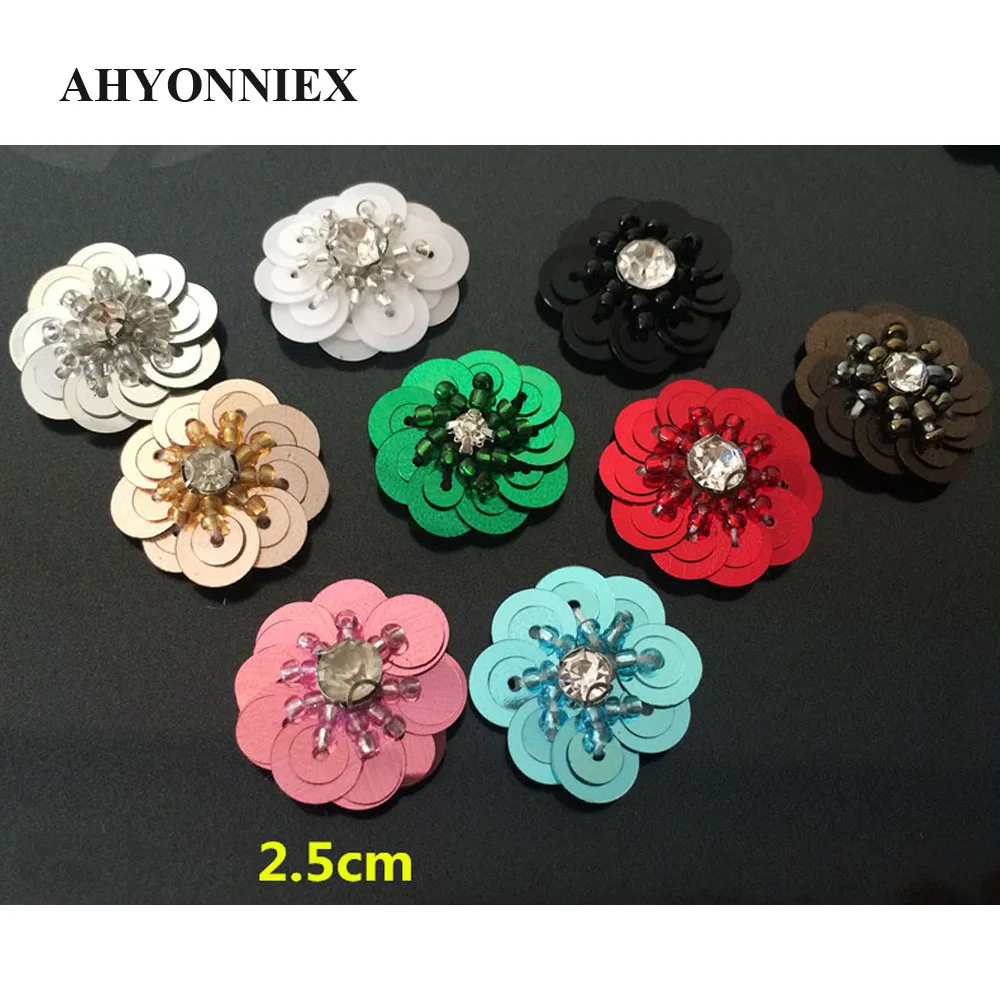 10Pcs/Lot Sequins Flowers Patches Sew On Beads Applique Clothes DIY Shoes Bags Accessories