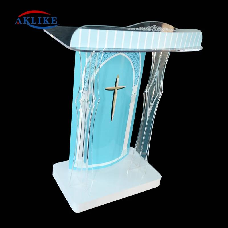 Church Podium Teaching Lectern Modern Design Pulpit Acrylic Reception Desk Cross Oath Pulpit Concert Standing Dais Custom Logo