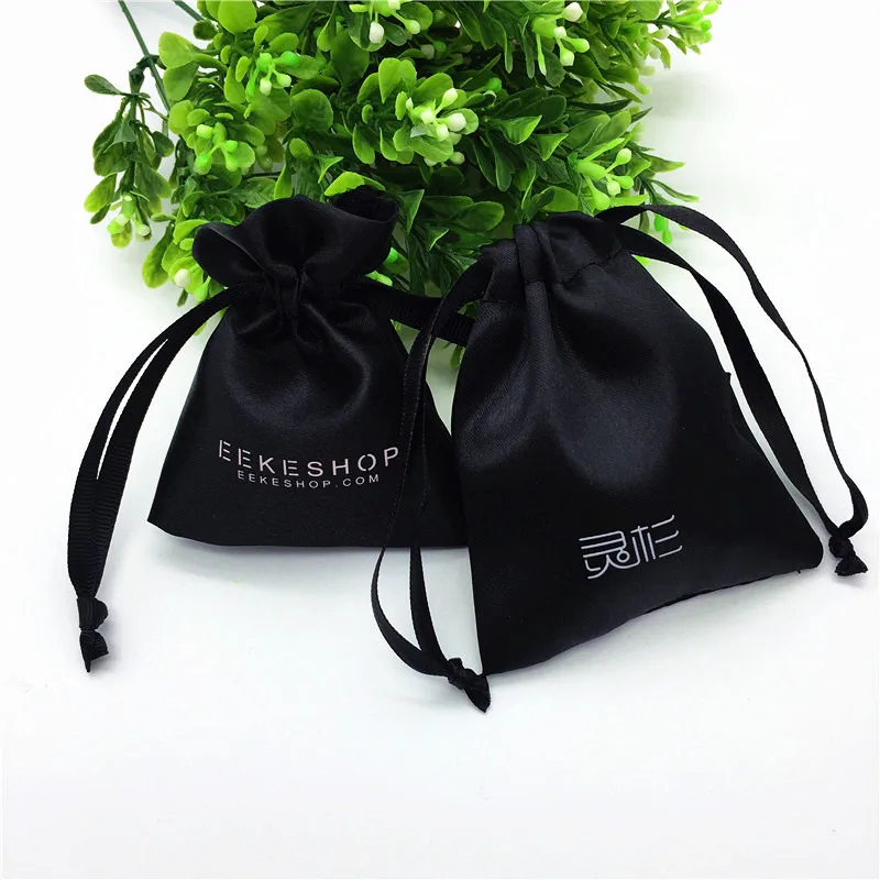 

50PCS Jewelry Packing Bags Satin Hair Bag Silk Drawstring Pouches Makeup Wedding Party Gift Reusable Sachet for Candy Print Logo