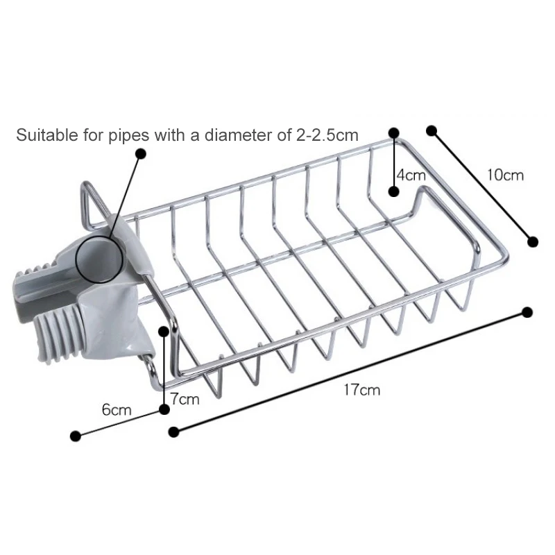 Ellen Kitchen Faucet Drain Basket Stainless Steel Storage with Hook Shower Shelves Holder ELF801