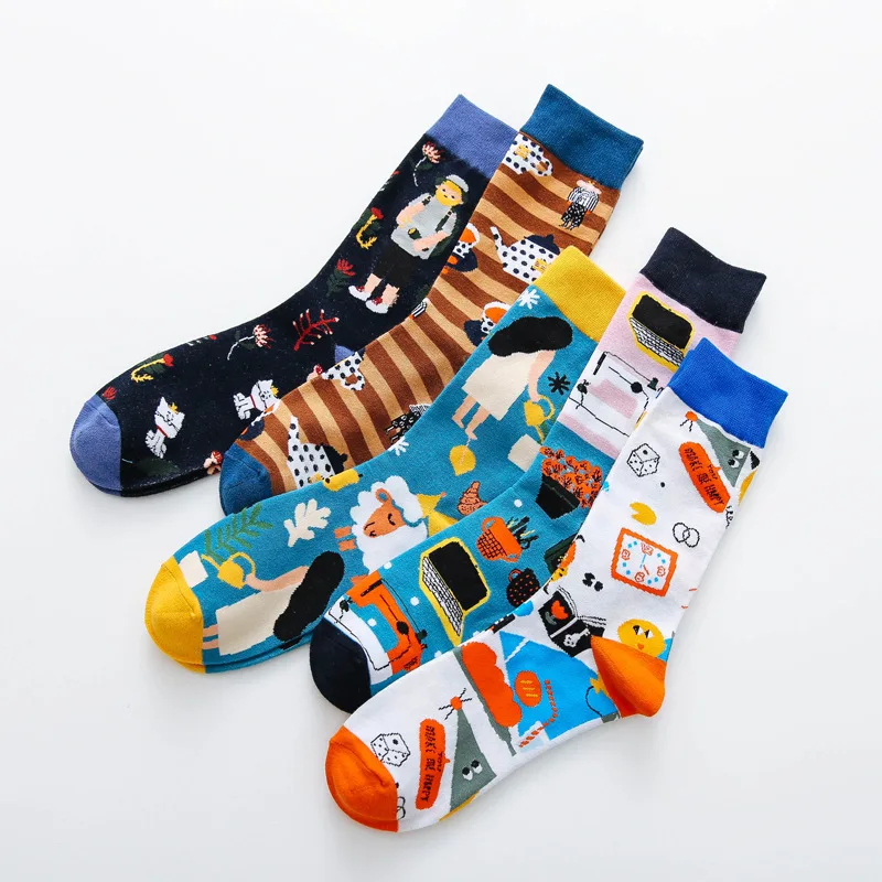 American Style Fashion Female Socks Casual Abstract Harajuku Street Hip Hop Socks Funny Happy Skateboard Colorful Women Socks