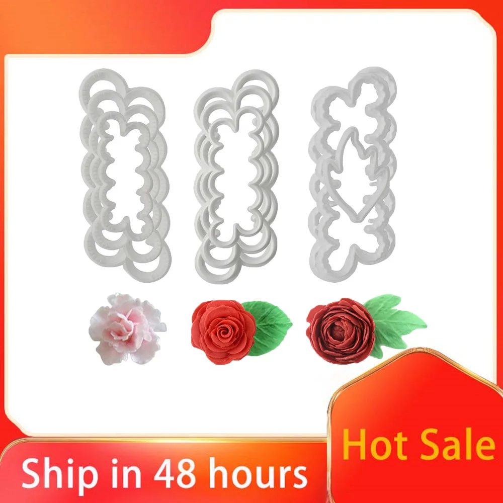 9pcs/pack 3D Petal Cake Cutter Flower Fondant Icing Tool Molding Roses Carnations Peony Shape Decorating Mould DIY Baking