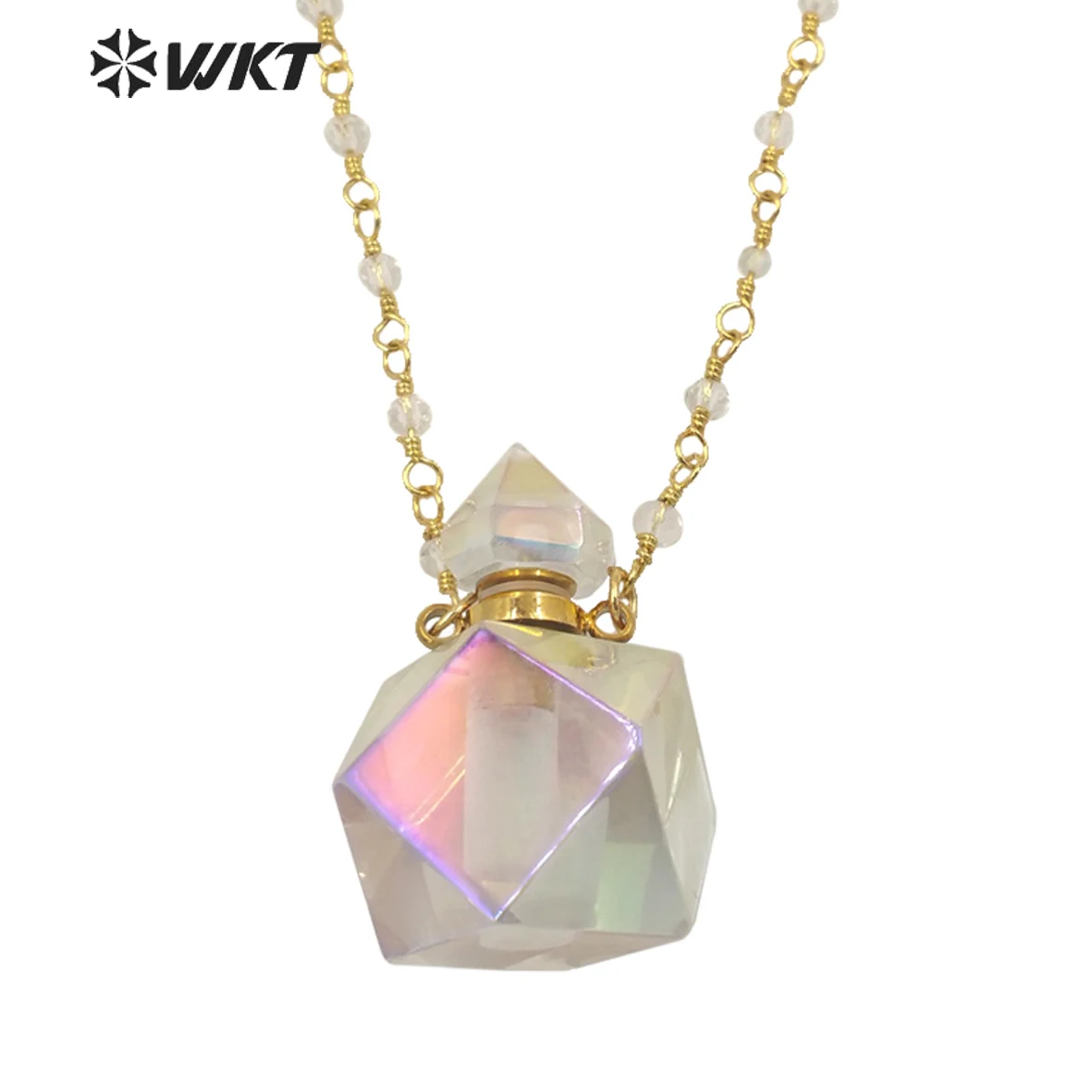 

WT-N1353 WKT Fashion Natural Stone Aura Quartz Perfume Bottle Necklace Charming Crystal With Pendant Unique Party Gift