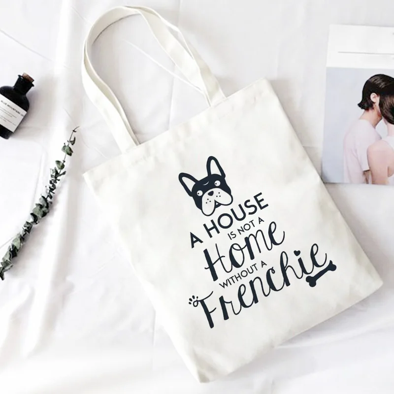 I Love You Letter Print Crossbody Women Bag Cartoon Cute French Bulldog Shoulder Canvas Bags Harajuku Handbag Big Capacity Purse