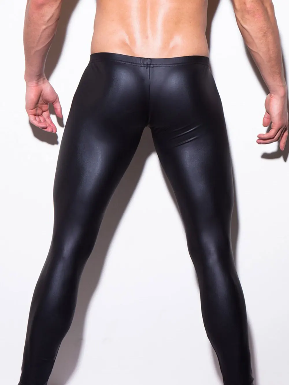 Sexy Club Wear Casual Trousers For Men Slim Fit Faux Leather Leggings Low Rise U Convex Pouch Shiny Men TightPants Long Pants