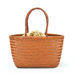 Sac à provisions vintage en cuir de vachette pour femme, 100% cuir véritable tissé, sac initié avec intérieur tissé décontracté, sac fourre-tout