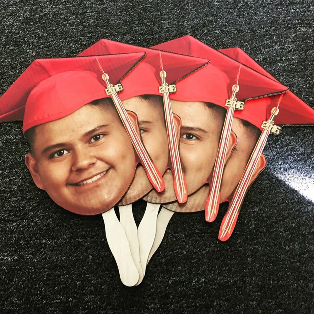 

personalise funny Face Fans, printed Wedding Heads Grad Graduation Faces on a Stick, custom funny team faces party fans