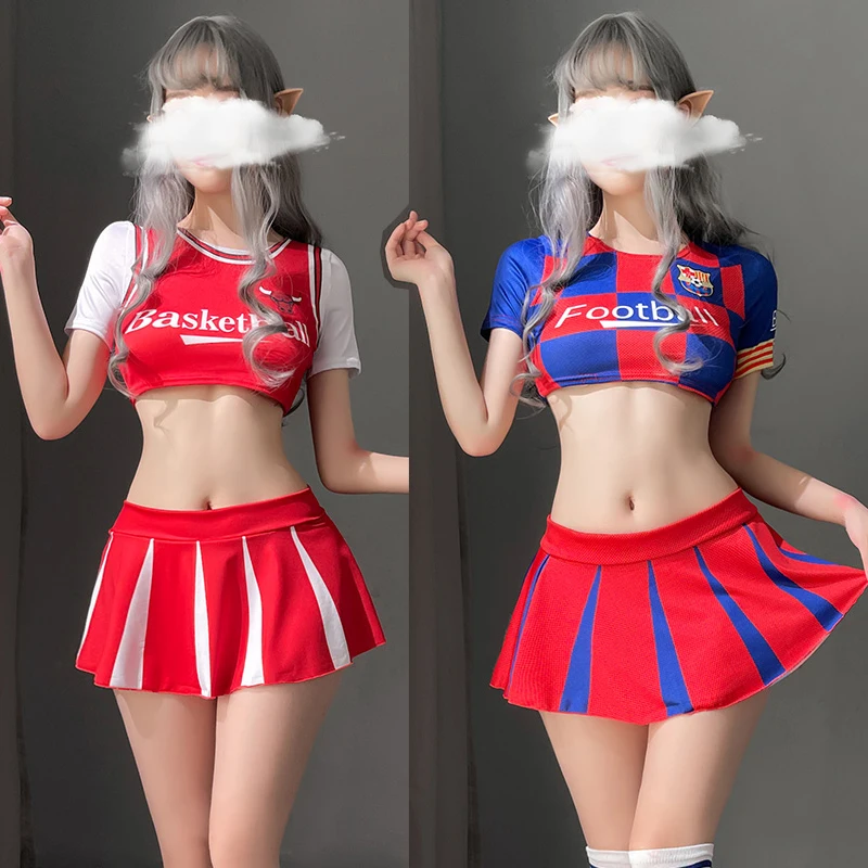 Uniforme de anime japonés para mujer, lencería Sexy para adultos, conjunto de disfraz de animadora, minifalda plisada