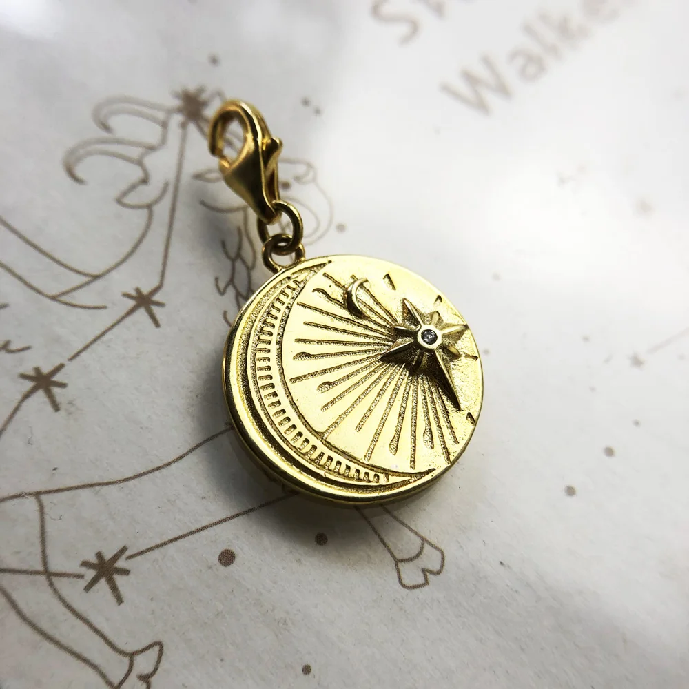 Vintage Moon & Star Charm dla kobiet mężczyzn Trendy 925 srebro biżuteria w kolorze złotym — zdjęcie 7