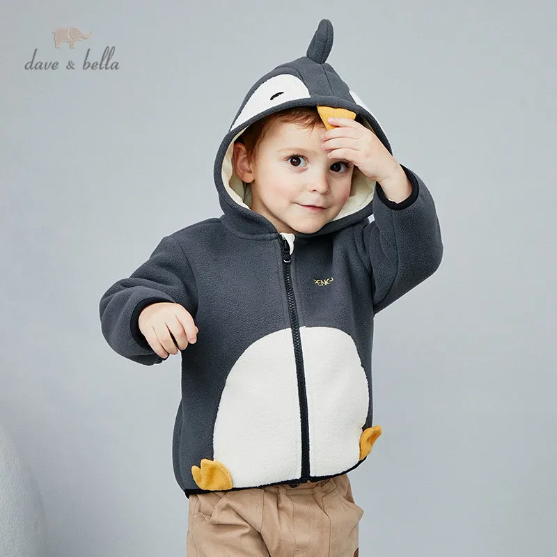 DBX14462 dave bella autumn baby unisex fashion cartoon letter pockets hooded coat children tops infant toddler outerwear