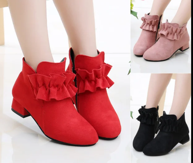 New children's high heels suede princess boots warm single boots Children's shoes fashion girls boots spring and autumn 2020