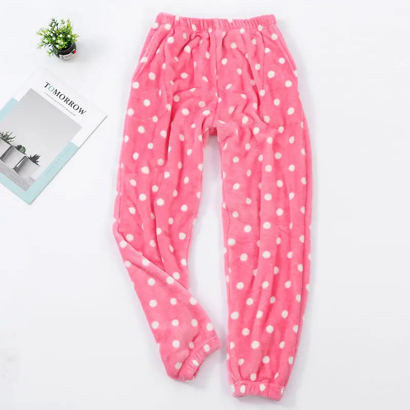 Sleep Bottoms Women Dot Flannel Winter Soft Warm Comfortable Womens Pajama Pants Leisure Sleep-pants Couples Korean Style Trendy