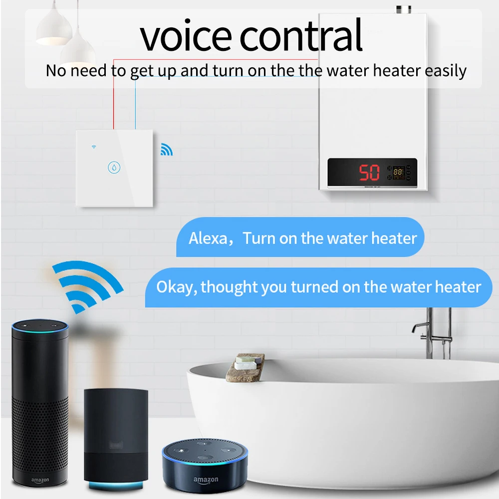 Interruptor inteligente para calentador de agua, dispositivo con Wifi, Tuya, UE/Reino Unido, 40A, estándar, Luxuray, cristal, Control por voz, temporizador táctil, Alexa y Google Home