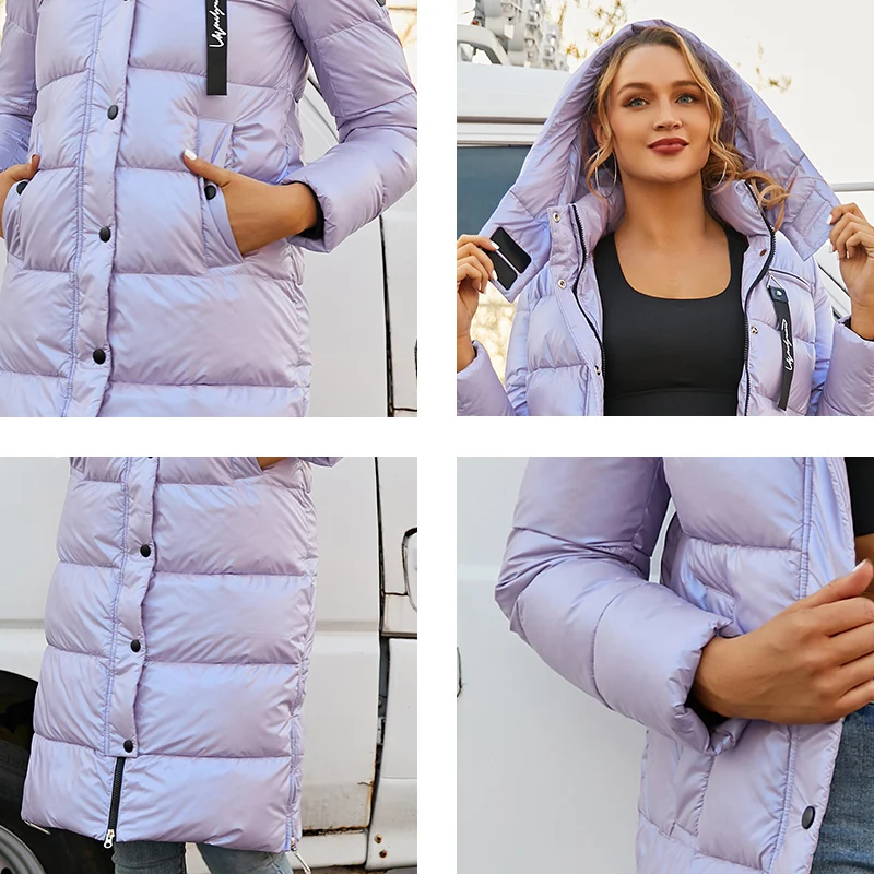 Astrid-casaco longo para as mulheres, parka quente, tecido brilhante, jaqueta de moda, tamanho grande, para o inverno, novo, 9510, 2023