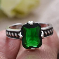 High Quality Elegant Natural Green Crystal Thai Silver Lady Open Wedding Ring Jewelry Women Gift Cheap No Fade