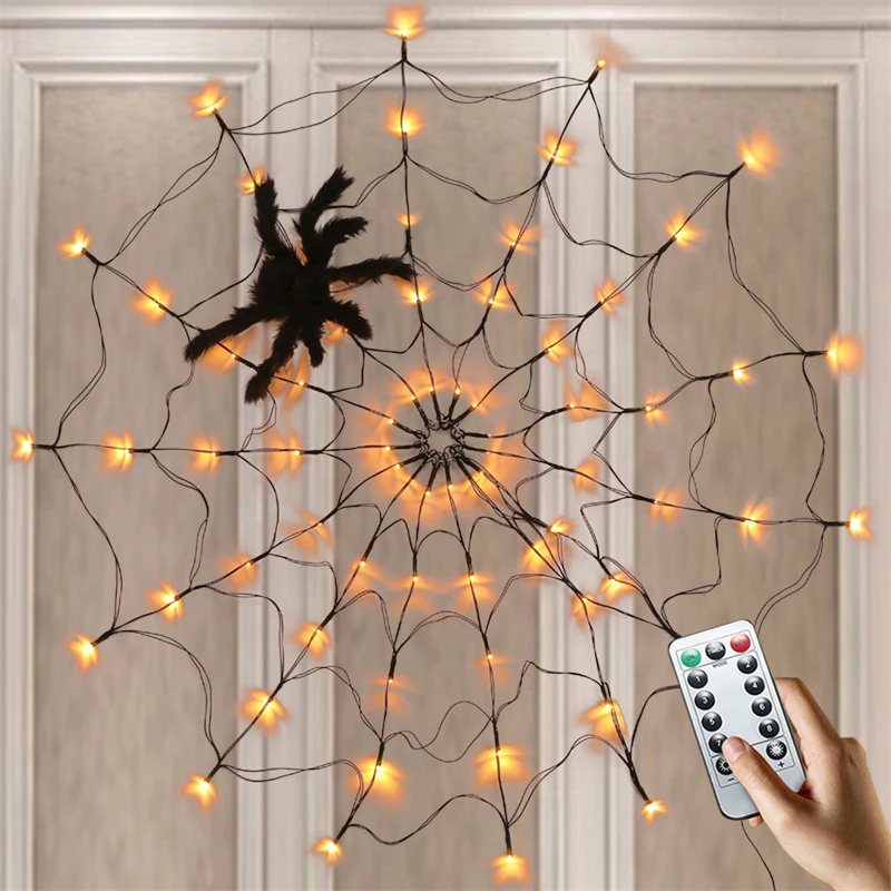 

Halloween Party Decoration LED Spider Web Lights Indoor Outdoor Atmosphere Layout Ghost Festival Props Remote Control Net Light