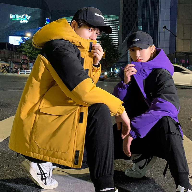 2021 new couples plus down fashion casual short warm down jacket men's hooded coat high quality brand Beautiful purple winter