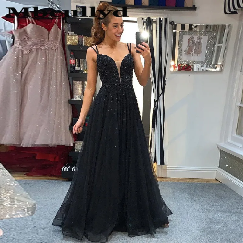 

Mbcullyd Amazing Pearls Black Prom Dresses Long 2023 Sexy V-neck Evening Pageant Gowns For Women Vestidos de fiesta de noche