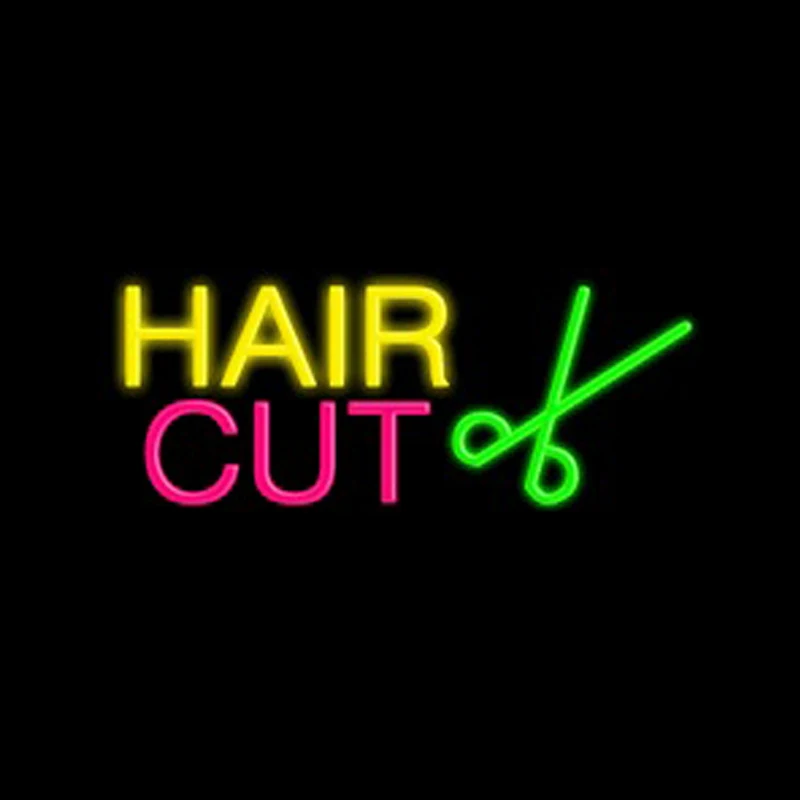 

Hair Cut Barber Scissors Neon Light Sign Custom Handmade Real Glass Shop Store Haircut Advertise Room Decor Display Lamp 17"X8"