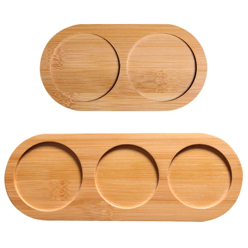 Bamboo Serving Tray Oval Tea Cup Snack Plate Pepper Grinder Dessert Cake Plate With Easy Carry Grooved Handle 2 Cavity/3 Cavity