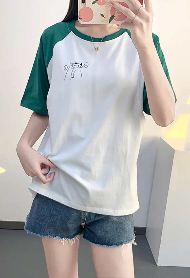 2021 Summer New Style Fun Sexy Front Opening Car Field Casual Color Matching Short Sleeve T-shirt