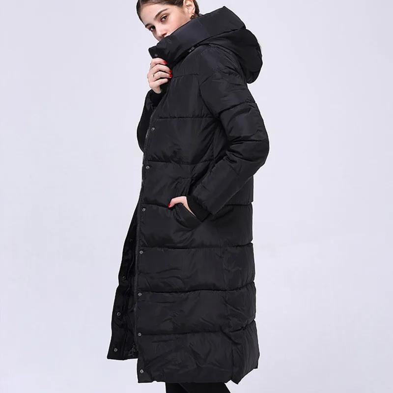 Winter women coat thick down cotton padded warm hooded puffer zipper thick parka black red navy blue