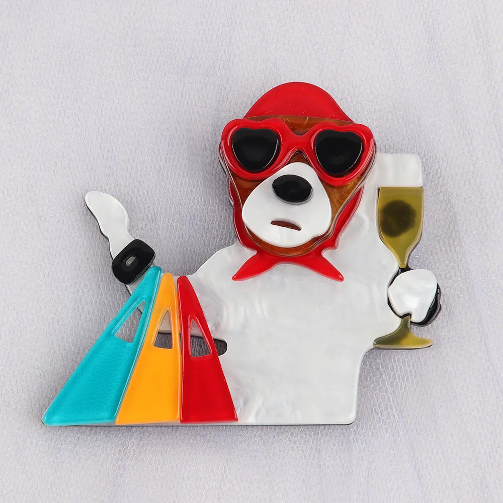 FishSheep Cute Shopping Dog Acrylic Brooches For Women Resin Cartoon Animals Brooches Pins Jewelry Coat Dress Accessories Gifts