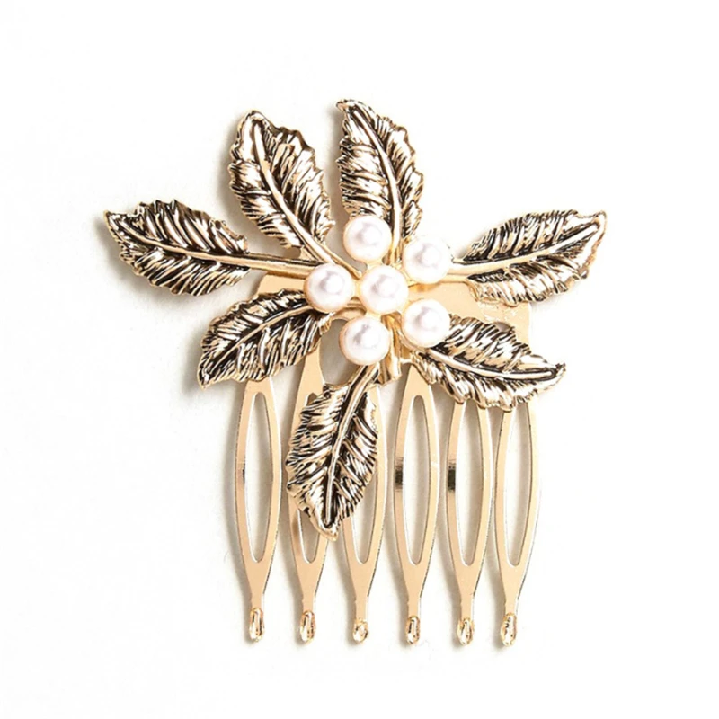 European and American retro diamond hair comb insert comb antique headdress leaf pearl hairpin