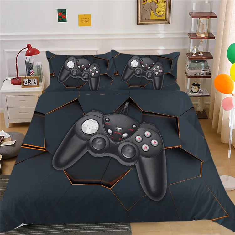 Games Duvet Cover Set Kids Teens Comforter Cover Set Gamepad Bedding Set for Boys Video Gamer Console Quilt Cover&Pillowcase