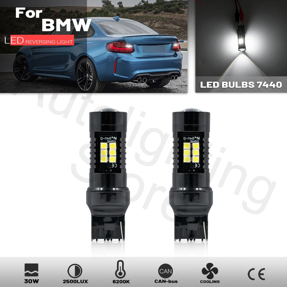 2Pc T20 W21W 7440 LED Reverse Light CANBUS No Error for BMW 2 Series F22 F23 F87 F45 F46 2018 2019 2020 White Car Backup Lamps