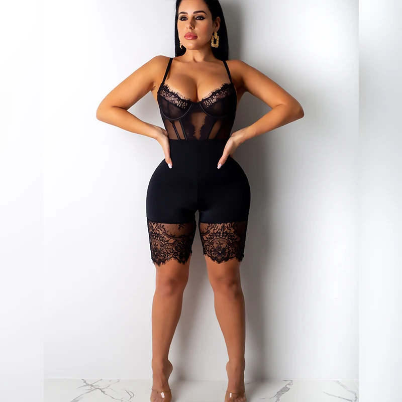 Damskie koronkowe kombinezony Sexy Backless bez rękawów 2019 dres Playsuit Sexy pajacyki kobiet kombinezon V Neck Party body