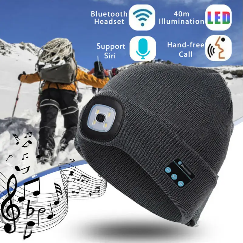 Winter music Hat Wireless Bluetooth V5.0 Smart Cap Headphone Headset With 4 LED Light Handfree Music Headphone for smartphone