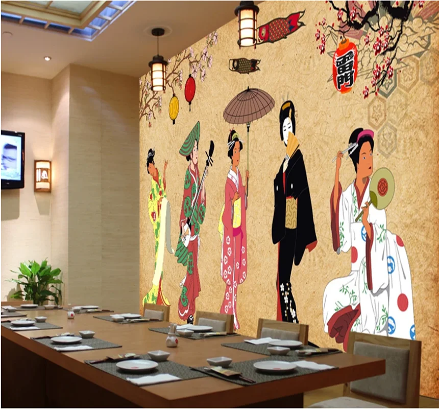 Xuesu Custom wallpaper mural retro character restaurant sushi restaurant background wall 8D waterproof wall covering