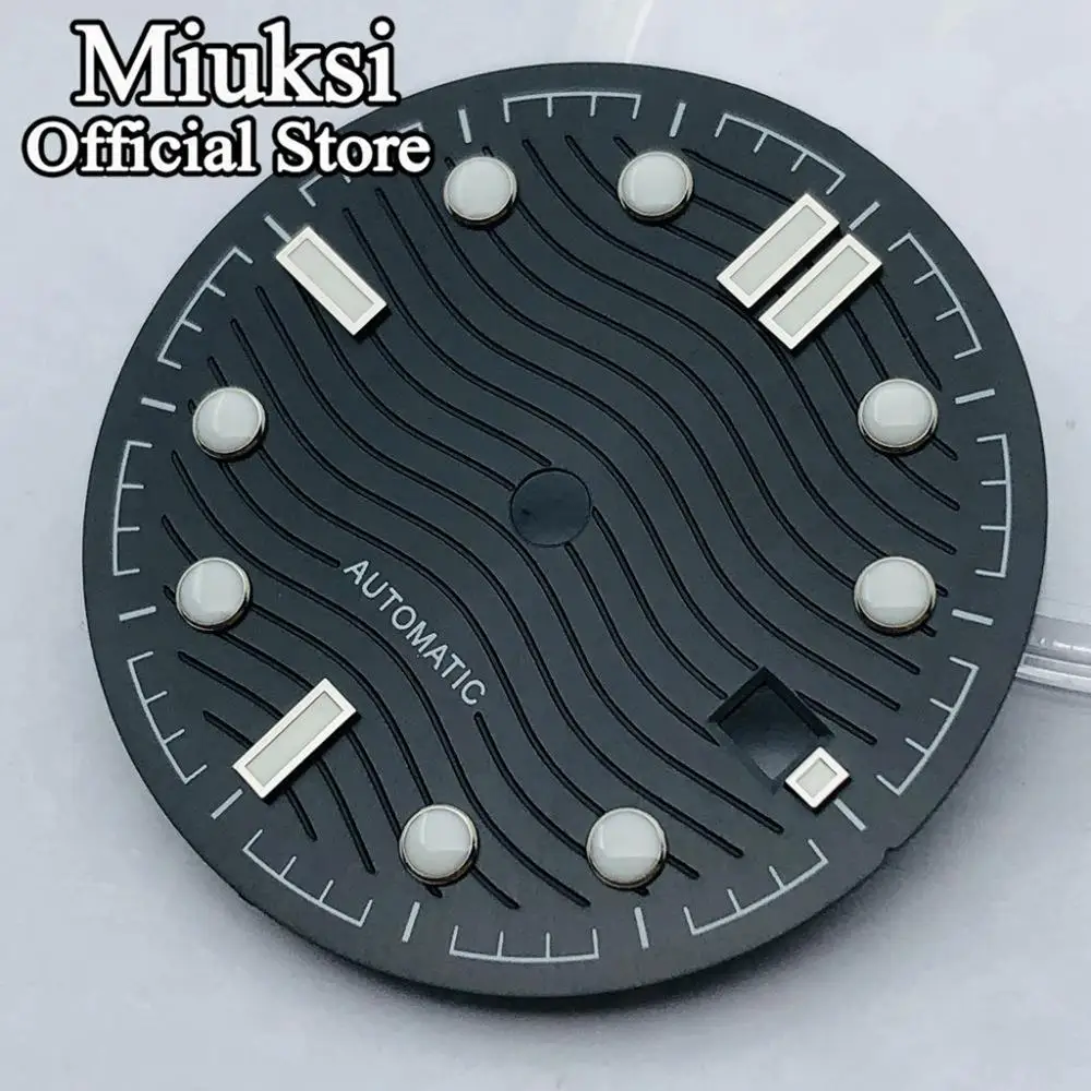 Miuksi 31mm black blue green gray watch dial luminous fit NH35 NH36 ETA2824 2836 Miyota8205 8215 Mingzhu DG2813 3804 movement