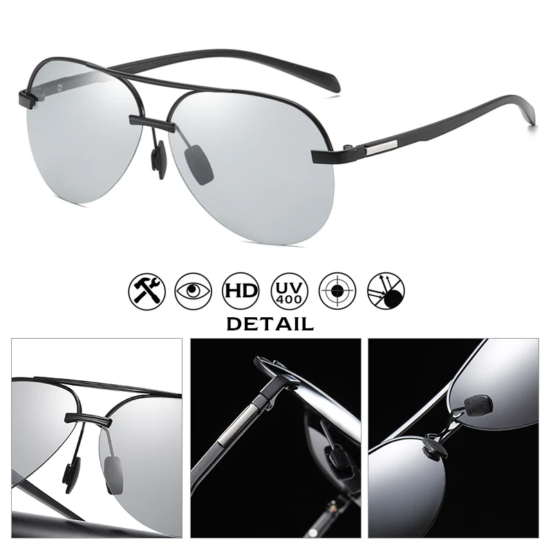 Ultra-Light Aviation Sunglasses Photochromic Polarized Glasses Men Day Night Vision Driving Goggles oculos de sol masculino
