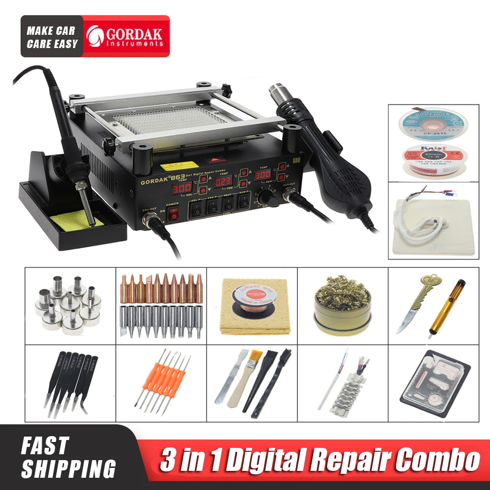 Gordak 863 Bga Rework Solder Station 3 in 1 Soldering Stations Buy Infrared Bga Rework Station Hot Air Heat Gun Soldering Iron